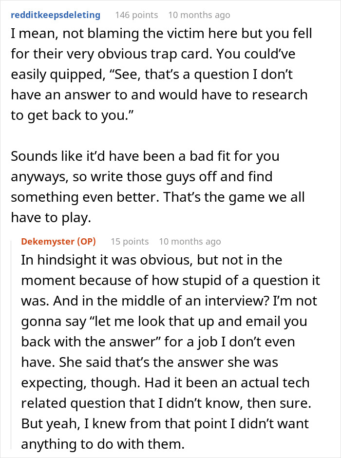 Reddit comments discussing a man upset recruiter judged his work ethics based on a random Grand Canyon question in an interview. - 12