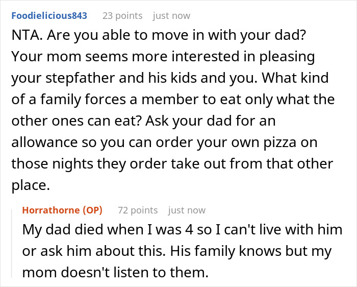 Reddit discussion about parents ignoring teen&rsquo;s birthday wishes due to stepkids&rsquo; allergies and boring food frustrations.