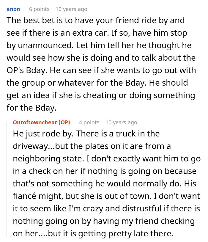 Text conversation about best friend seeing girlfriend with another man and deciding whether to check email for signs.