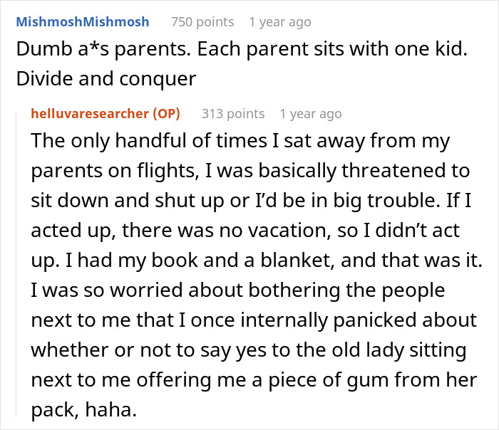 Screenshot of a forum discussion about woman blamed for rowdy kids during flight while parents sat behind her and got drunk. - 20