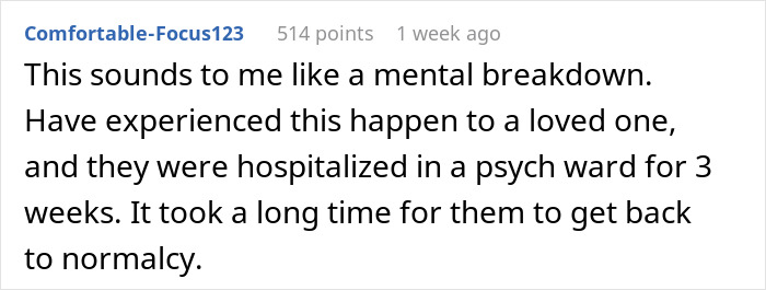Comment discussing a possible mental breakdown after a red-flag argument, reflecting on relationship fears.