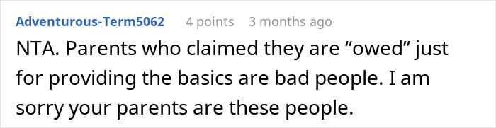 Comment on forum expressing support for a teen who refuses to sacrifice her future to fix parents’ financial mistakes. - 35