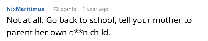 Screenshot of an online comment expressing frustration about a teen asking to be paid for babysitting.