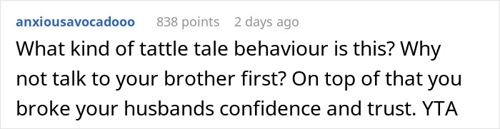Comment criticizing tattling behavior about a man’s secret child causing family conflict and his anger. Comment criticizing tattling behavior about a man’s secret child causing family conflict and his anger.