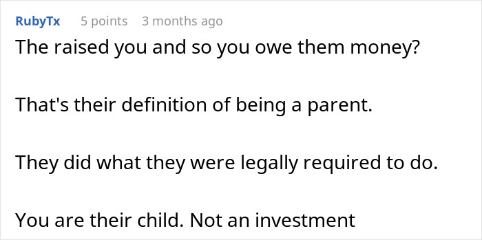 Screenshot of a comment discussing a teen refusing to sacrifice her future for parents’ financial mistakes online. - 33