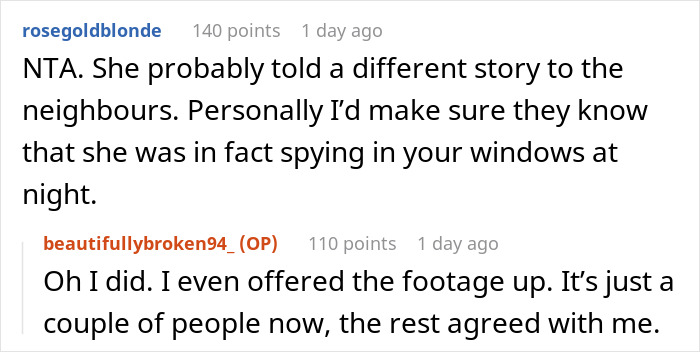 Reddit comments discussing a pregnant lady catching a neighbor lurking around her house multiple times and calling the cops. - 33