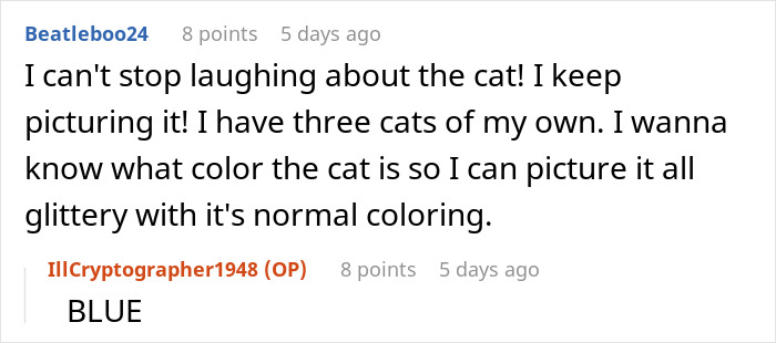 Screenshot of a Reddit conversation about a woman putting glitter in her roommate&rsquo;s humidifier over stolen clothes.