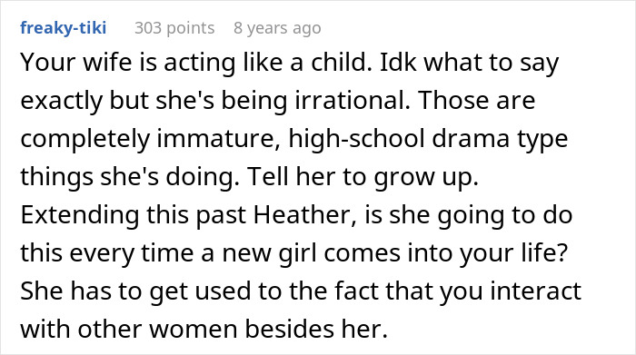 Alt text: Jealous wife spying on husband at work, frustrated by irrational and immature behavior in a tense relationship situation.