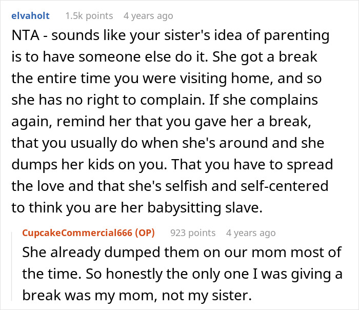 Reddit conversation discussing family rift during vacation caused by choosing a friend over sister and niblings for the trip. - 23