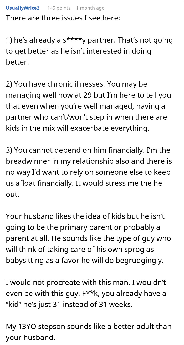 Text discussion about husband demanding child and opening up marriage, wife responding with divorce papers and relationship issues. - 29