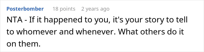 Screenshot of an online comment discussing personal stories, related to family blacklisted local babysitters concerns.