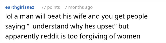 Text comment about domestic violence, discussing drunk wife flashing husband’s friends and facing verbal and physical attacks. - 40