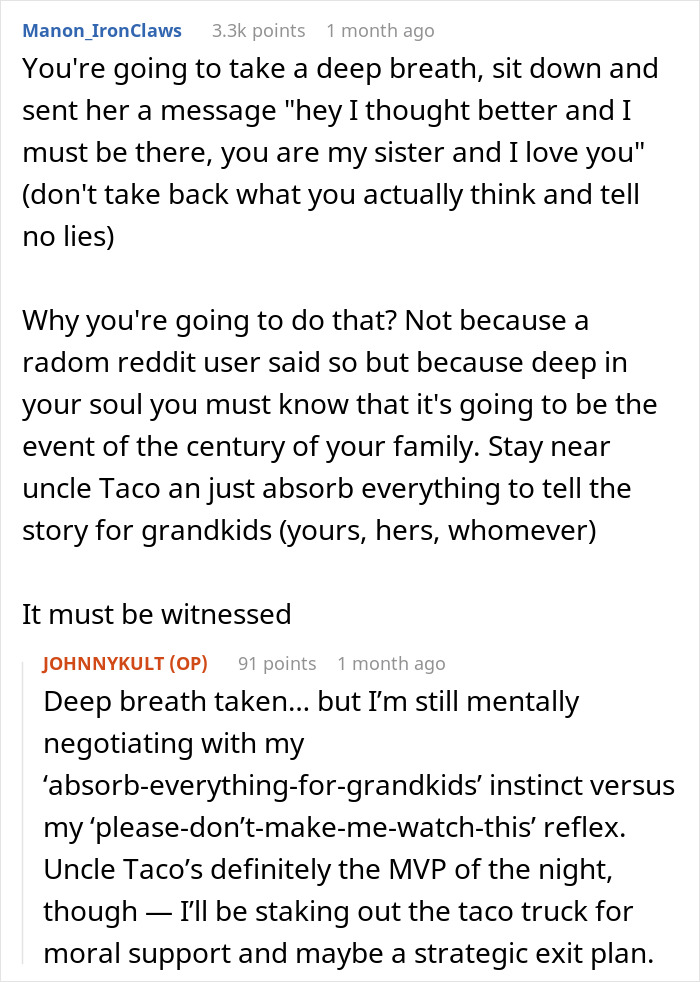 Reddit user discusses skipping sister&rsquo;s rebirth party, feeling uncomfortable watching the event but considering family legacy.