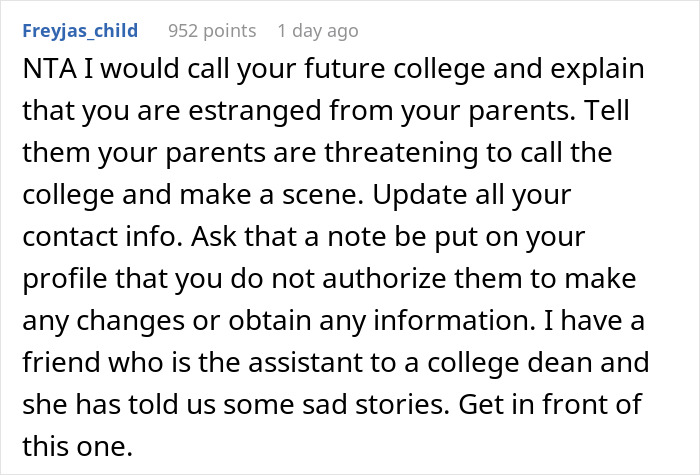 Comment discussing parents playing favorites and advice on handling estrangement with adopted daughter after graduation.