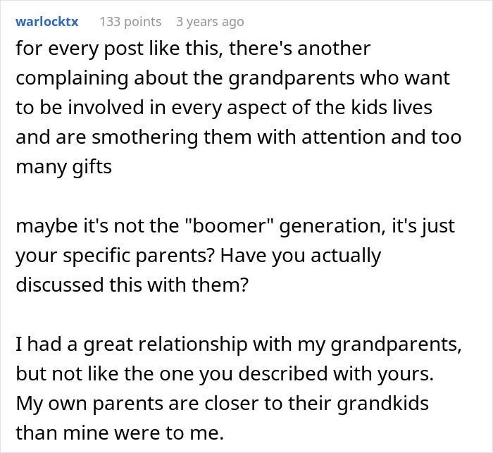 Comment discussing how modern parents and grandparents differ in involvement and attention towards their children. Comment discussing how modern parents and grandparents differ in involvement and attention towards their children.