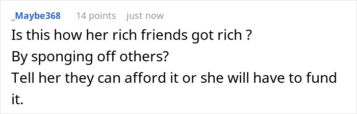 Comment on a forum post discussing sister shutting down bride’s demands involving husband’s car service business offered for free. - 23