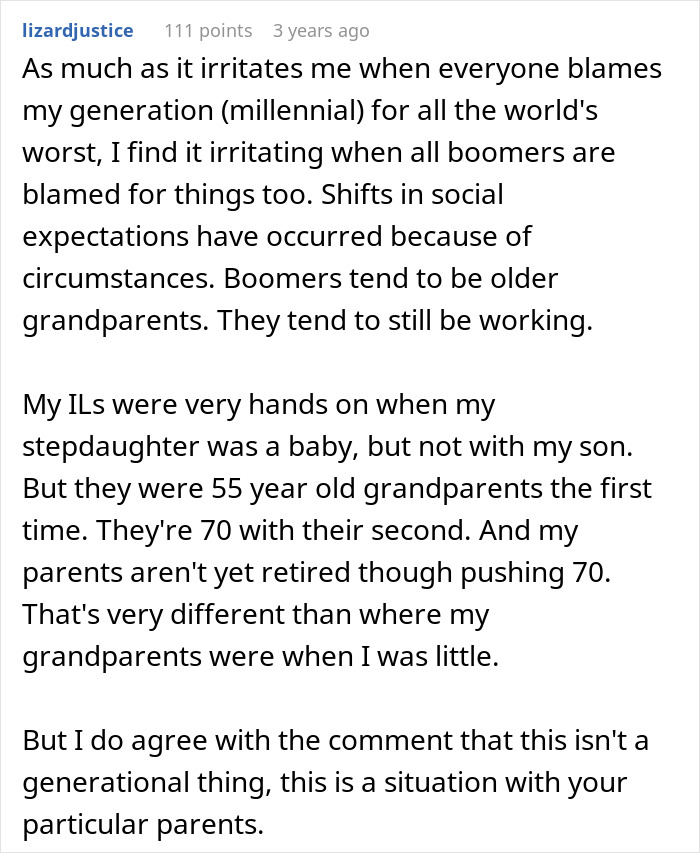 Commenter discusses how modern parents and grandparents differ, highlighting generational shifts and mixed reactions to parenting styles. Commenter discusses how modern parents and grandparents differ, highlighting generational shifts and mixed reactions to parenting styles.
