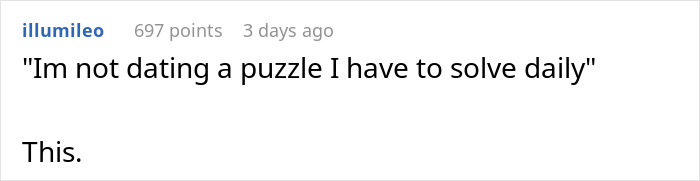 Screenshot of a social media comment about failing a girlfriend’s weird story test and moving on with life. - 18