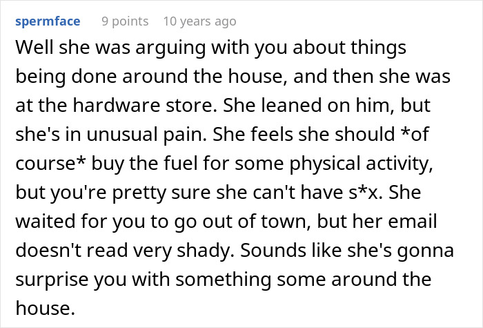 Screenshot of a forum comment discussing suspicion about a girlfriend&rsquo;s unusual behavior and checking email for clues.