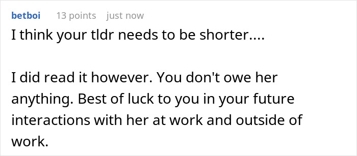 Comment expressing advice on coworker moving in, discussing demanding rides with no notice or tact issues.