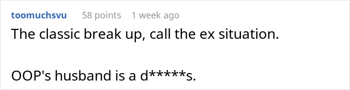 Comment discussing a classic breakup and emotional reunion with an ex, raising red flags for the wife.