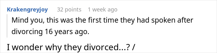 User comment about father and son conflict after divorce, referencing husband trying to change locks and involving police.