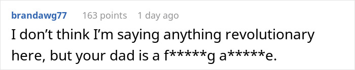 Comment on a discussion thread criticizing a dad struggling with his daughter and stepmom acceptance, mentioning fault in family issues. - 24