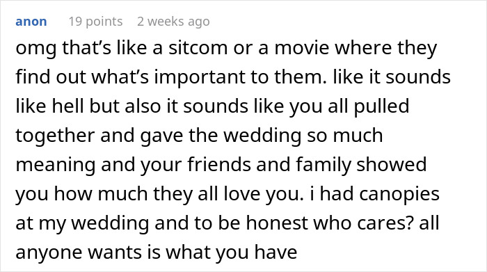 Bride reacting in shock after finding out caterers got the wedding date wrong one hour before ceremony.