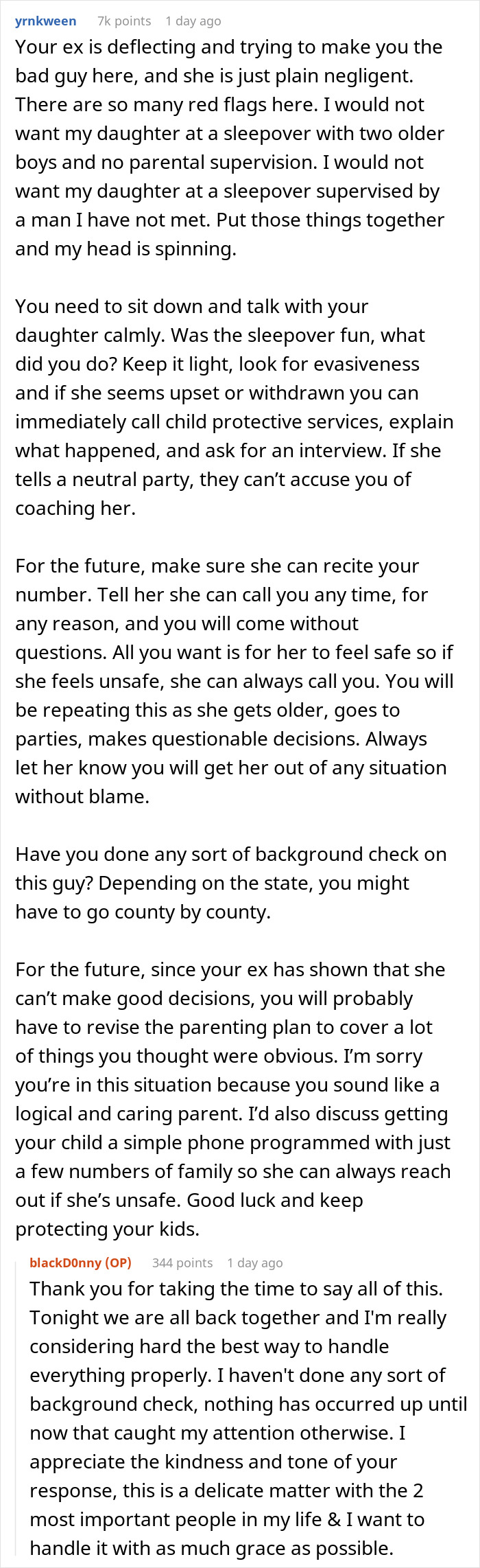 Parent discusses concerns about 8-year-old spending the night at mom&rsquo;s boyfriend&rsquo;s house and safety precautions.