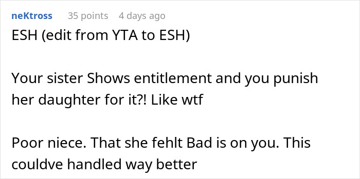 Screenshot of a social media comment discussing family drama over cake payment and party cancelation involving sister and aunt. - 21