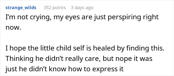 Reddit user sharing emotional thoughts about discovering what their dad left in a storage unit after his will.