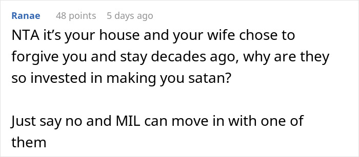 Comment discussing a man buying his wife’s childhood home and her brother demanding he move out for the family. - 39