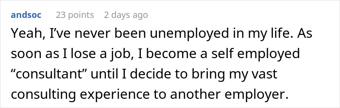Comment about handling being laid off by pretending to be employed and finding a better job through consulting experience. Comment about handling being laid off by pretending to be employed and finding a better job through consulting experience.