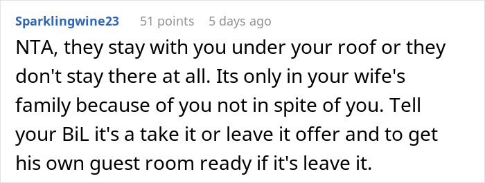 Screenshot of a Reddit comment discussing a man buying his wife’s childhood home and her brother demanding he move out. - 38