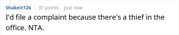 Screenshot of a comment discussing a woman&rsquo;s custom baby shower cake ruined in a shared fridge and coworkers' opinions.