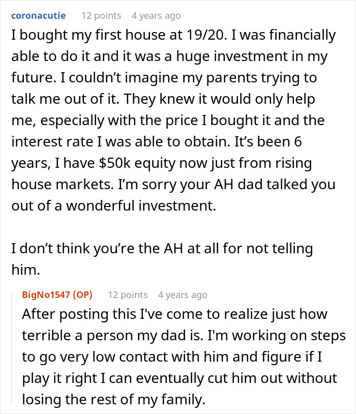 Text conversation about a woman choosing not to share important news with her dad after a last attempt and realizing she was wrong.