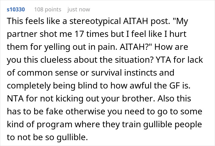 Text post discussing a teen losing both parents, working two jobs, and being labeled a freeloader by brother’s girlfriend.