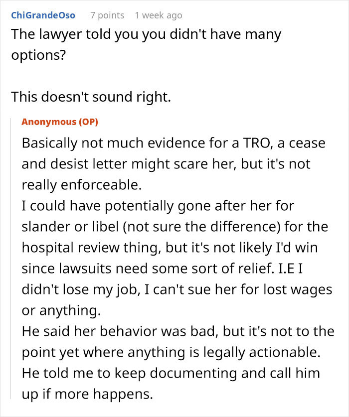 Screenshot of an online discussion about legal options involving a man threatening his mother over friend's vengeful ex actions. - 26