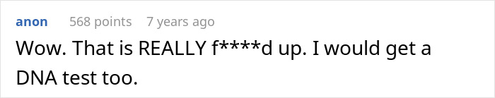Comment on a forum post expressing shock about a husband feeling sick after realizing who their son is named after and suggesting a DNA test. - 24
