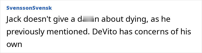 Text excerpt about Danny DeVito responding to fan concerns over Jack Nicholson&rsquo;s health and frail appearance.