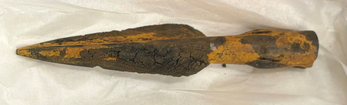 Ancient artifact from Roman Empire and Iron Age discovered during highway construction, showing detailed weathering and craftsmanship. Ancient artifact from Roman Empire and Iron Age discovered during highway construction, showing detailed weathering and craftsmanship.