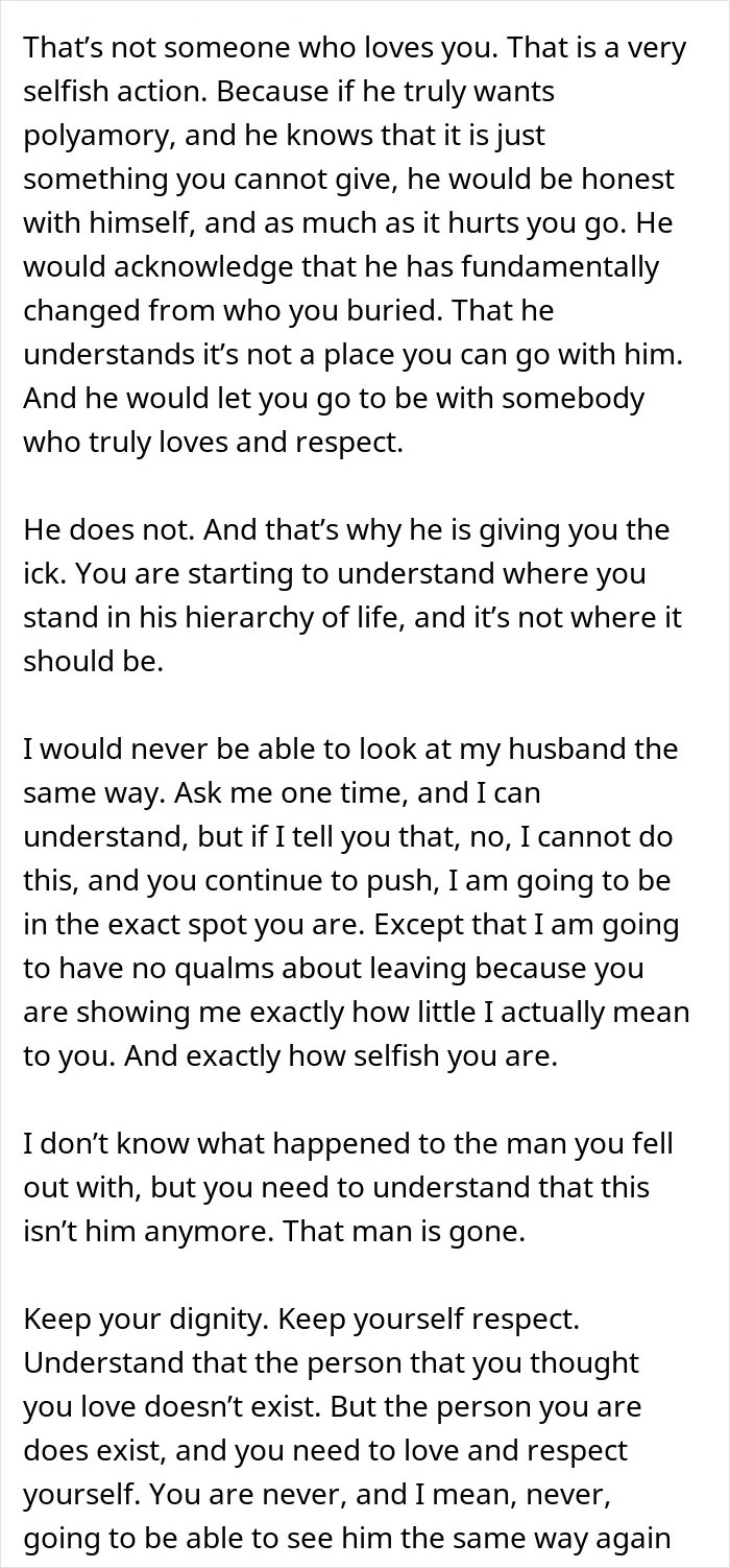 Alt text: Woman heartbroken and conflicted as husband suggests trying polyamory after one year of marriage. - 38