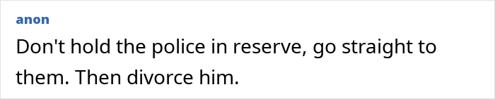 Text comment warning about involving police and divorce amid drunk wife flashing husband’s friends and facing conflict. - 28