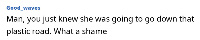 Comment on transformation, expressing disappointment about plastic surgery and change in appearance.