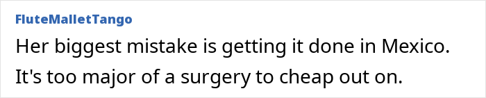 Comment discussing the regret and risks of a $6,640 nose job, emphasizing vanity and its negative impact on lives.