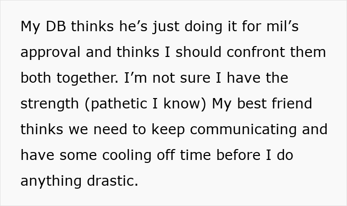 Text message conversation about confronting husband and mother-in-law, woman discovers husband texted his mother, dealing with lies and trust issues.