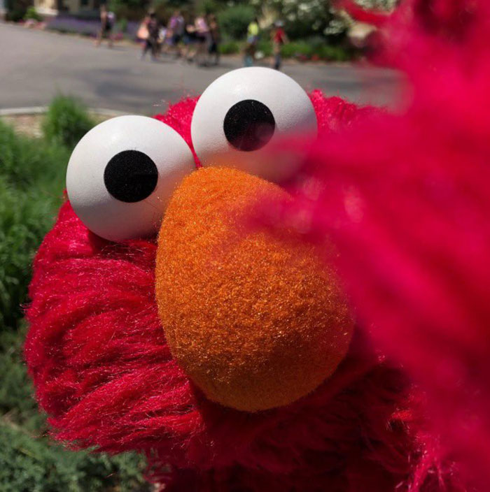 Close-up of Elmo puppet outdoors, related to violent messages shared on Elmo’s X account by unknown culprit. Close-up of Elmo puppet outdoors, related to violent messages shared on Elmo’s X account by unknown culprit.