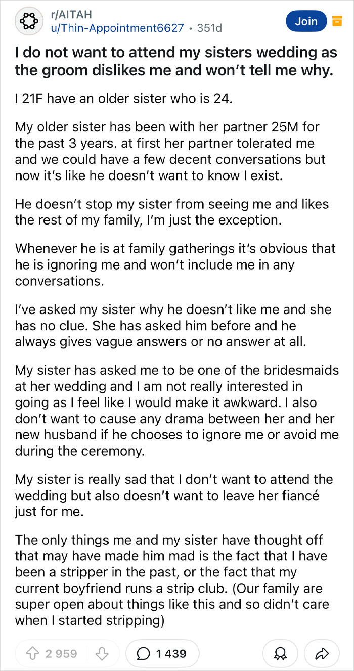 Reddit post showing a user sharing experiences with a groom's sense of entitlement and family wedding drama.