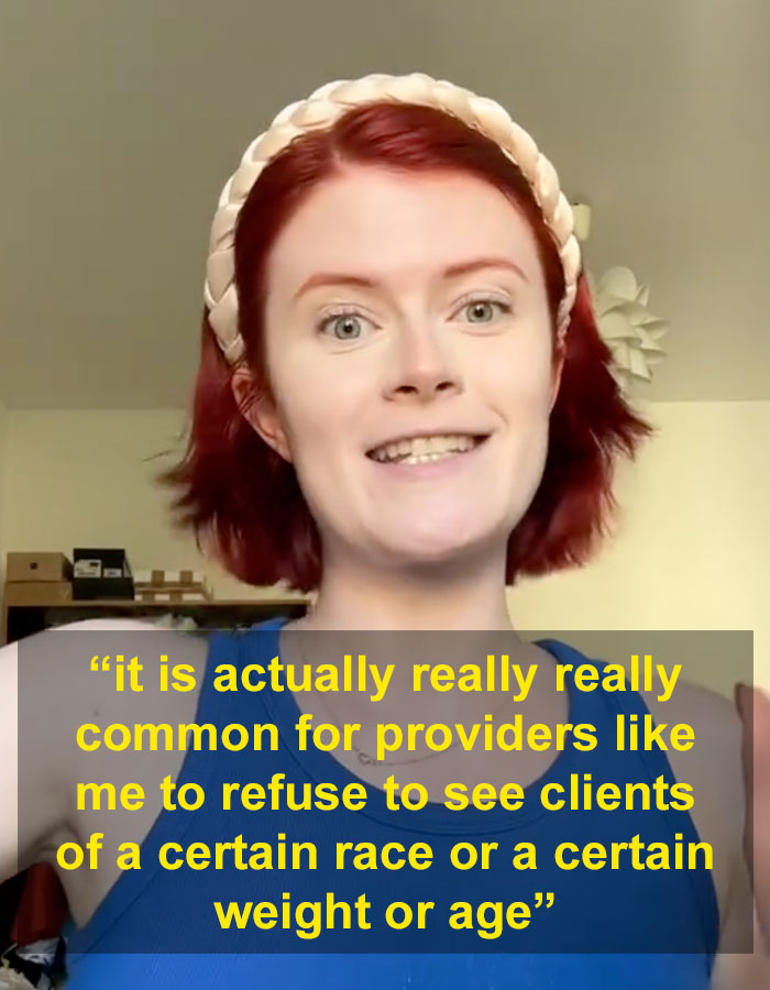 Professional escort with red hair discussing racial discrimination and client preferences in the industry.