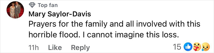 Comment expressing prayers and sympathy for family affected by Texas floods linked to Travis Kelce's boss.